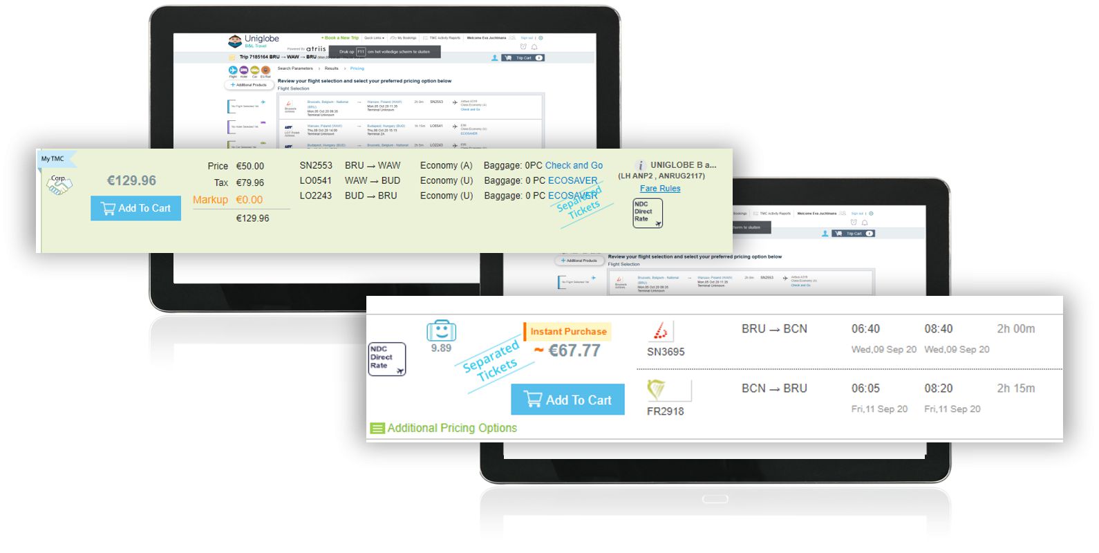 Uniglobe - Online booking tool - Combination of different airlines or one-ways